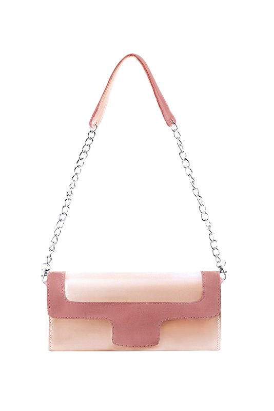 Dress clutch for wedding and parties in powder pink and dusty rose pink leather - Top view